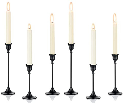 Romadedi Kerzenständer für Stabkerzen aus Metall, 6er-Set, Schwarz