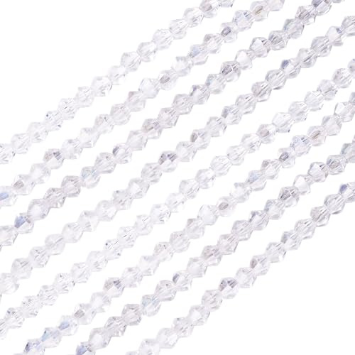 PandaHall 10 Strands 4mm Bicone Faceted Crystal Glass Beads Clear AB Color Plated Spacer Charm Beads for Bracelet Necklace Jewelry Making DIY Craft Projects