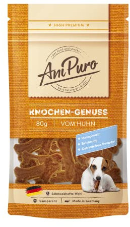 AniPuro 80g Knochen-Genuss vom Huhn, Belohnungssnack, hochwertig, getreidefreie Rezeptur, tierisches Monoprotein, für große und kleine Hunde