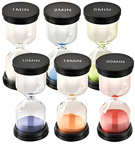 TeacherFav Sand Timer for Kids 6 Pack Colorful Hourglass 1min 2mins 5mins 10mins 15mins 30mins Sand Clock Timer for Classroom, Games and Kids Room