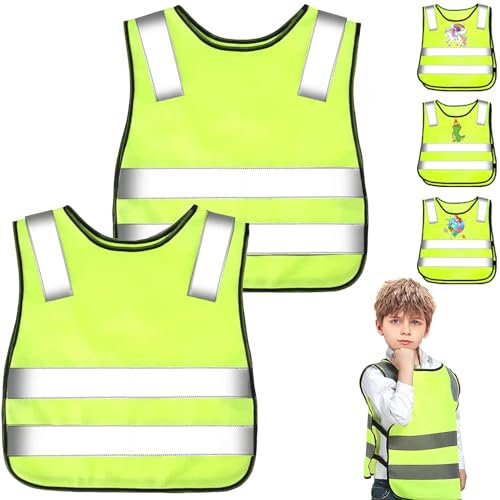 Warnweste Kinder, 2pcs Reflektierende Sicherheitsweste Kinder (3-12 Jahre), 360 Grad Reflektor Weste stark Sichtbar für den Schulweg, Sport und Straßenverkehr,Universal Größe Schutz für Jungs Mädchen