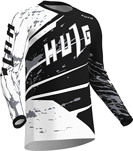 Maglia Motocross,Enduro Motorcycle,vestibilità Per La Massima Libertà Di Movimento, Traspirante, Mountain Bike Motocross Jersey Manica Lunga MTB T-Shirt (Black,5XL)