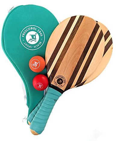 Palas de Playa | Raquetas brasileñas Premium de Madera | Beach Tenis | Set Raquetas & Bolsa Neopreno Tropical Green Edition