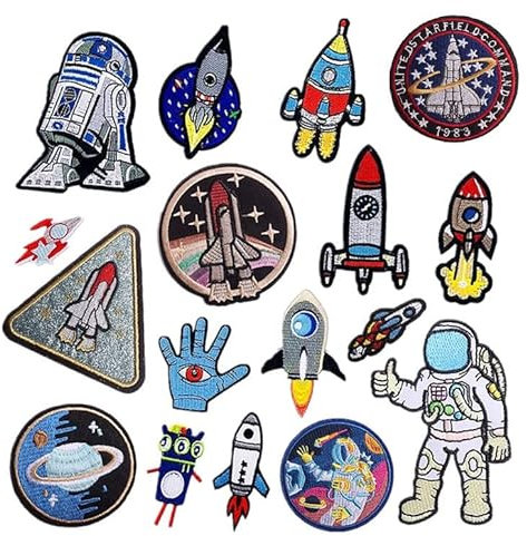 Patches Appliques 17 PCS Autocollant Décoratif En Tissu Sur Le Thème De La Planète, Autocollant En Tissu Brodé, Patch Combo Fusée, Autocollant De Broche