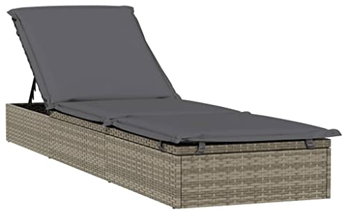 vidaXL Sonnenliege 1 STK. mit Auflage Grau 201x55x62 cm Poly Rattan
