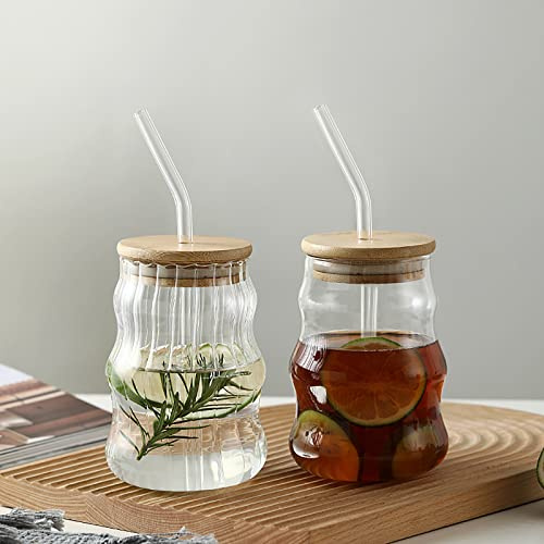ChYoung Lot de 2/3 tasses à café glacé vintage en forme de calebasse pour latte, thé, lait, whisky, café (2pcs(500ml+500ml))