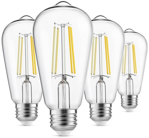 Gozelux Edison Light Bulbs 60W Equivalent, Dimmable Vintage LED Light Bulbs, E26 Medium Base, Cool White 4000K, ST58, 6W, 750LM, 90+ CRI, Antique Decorative Filament LED Bulb, Clear Glass, Pack of 4
