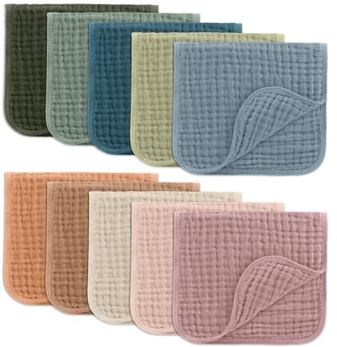 Comfy Cubs Paños de Muselina para eructos de 20 x 10 Pulgadas, Paquete de 10 Unidades, Grandes, 6 Capas, Ultra absorbentes, 100% algodón para babear y ensuciar el bebé, Suaves, Seguros y Suaves para