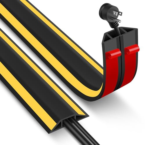 Floor Cable Cover, 2 Meters Floor Cable Protector, Self-adhesive, Rubber Wire Covers For Cables, Floor Cord Channels Cable Tidy for Indoor Outdoor, Easy Lay Flat