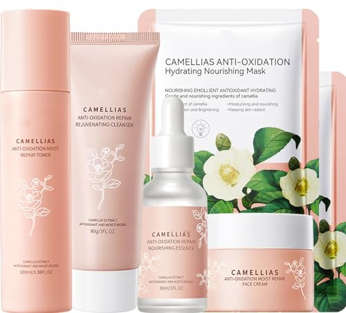 Skincare Gift Set For Teenage Girls - Camellia Extract Skin Care Sets & Kits With Cleanser-Serum-Toner-Cream-Facial Kit, Facial Care Sets&Kits for Pores,Blackheads,Hydrate Moisturize Skin(6PCS)