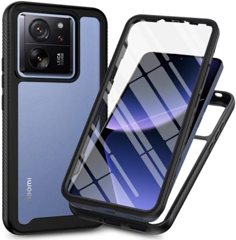 JIAFEI Funda para Xiaomi 13T / 13T Pro 5G, [con Protector de Pantalla Integrado] 360 ° Carcasa Completa Transparente Case Cover - Negro
