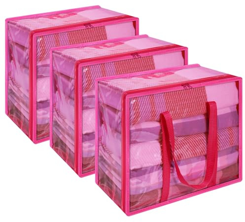 Vieshful 3 Pezzi Scatole per Vestiti Trasparenti Organizer Armadio Pieghevole Contenitori Salvaspazio Trasloco per Piumoni e Coperte
