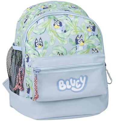Bluey Trekking Style Backpack - Farbe Blau - 23x27x15 cm - Hergestellt aus Polyester - Mehrere Taschen - Verstellbarer Gurt und Griffe - Bluey Print