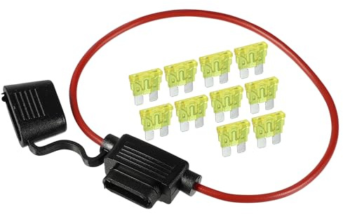 A ABSOPRO 20A Standard Blade Style Sicherung 16 AWG Sicherungshalter Wasserdichter 16 Gauge Sicherungshalter Blade Style Inline Sicherungshalter Metall Schwarz