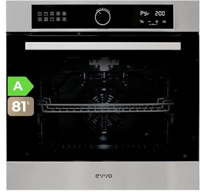 EVVO Horno Pirolitico - Eficiencia A, 81 L de Capacidad, Función Pirólisis, 11 Programas, Temporizador, Display Digital, Control Táctil, Puerta Triple Acristalamiento, Modelo: H30 (Inox)