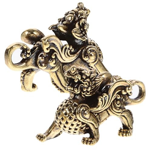 PRETYZOOM Feng Shui Kylin Messing Statue 2 Stück Mini Antike Kylin Figur Chinesischer Reichtum Chi Lin Skulptur Desktop Ornament Für Büro Heimdekoration Golden
