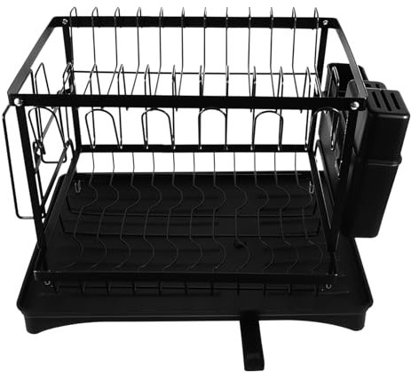 Alipis 1ensemble Support De Séchage Pour Vaisselle Multifonctionnel Égouttoir à Ustensiles Avec Disque De Drainage Pour Cuisine Rangement Pratique Et De Place Noir Avec Porte-couverts