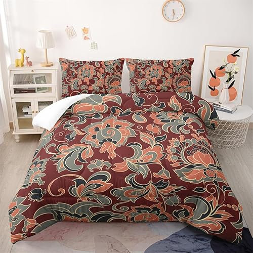 Bettdecke 240X220 Retro Muster Bettdecke 200Gsm, Dünne Und Leichte Steppdecke,Antiallergisch 4 Jahreszeiten Bettdecken,Weiche Mikrofaser Bettdecken Mit Kissenbezüge