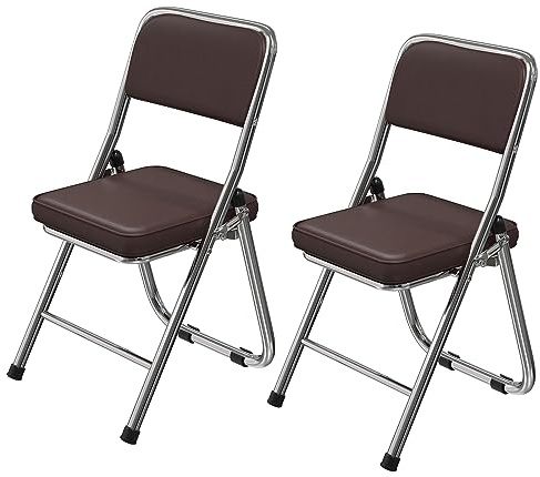 ARunThLana 2er-Set Klappstühle, Esszimmerstühle aus PU, Metallrahmen, mit Rückenlehne, 45x46x82cm, für Wohnzimmer, Büro, Esszimmer, Braun