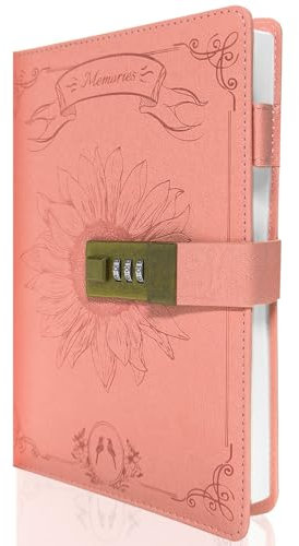 GOORAIFU Tagebuch mit Schloss für Mädchen und Frauen, A5 PU-Leder Journal mit Code Schloss, 240 Seiten Passwortgeschütztes Reisenotizbuch mit Geschenkbox,Pink
