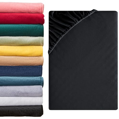 Beqnat Spannbettlaken 90x200cm - 100x200cm 2er Set Winter Teddy Plüsch Bettlaken Flauschig Fleece Spannbetttuch Cashmere Touch Kuschelig Spannleintuch | Farbe: Schwarz