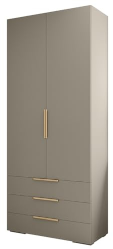 MEBLE KRYSPOL Inova 1 2D3SZ Aufbewahrungsschrank mit Schubladen, Stangen und Regalen - 2-türiger Schrank - für Schlafzimmer, Jugendzimmer, Flur - 236,7x100x47cm - Kaschmir, Handgriff Gold