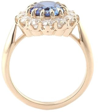 Goldring Damen 585 Echtgold 14K Damenring, Partner Ringe Blütenförmig mit 3 Karat Ovalem Saphir Moissanit Größe 63 (20.1)
