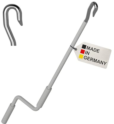 BAUHELD Markisenkurbel mit Fleischer-Haken 100cm - Made in Germany - Markisenstange aus verzinktem Stahl - Stabiler Handgriff aus Kunststoff - Hand-Kurbel kompatibel mit ovalen Markisen-Ösen - Grau