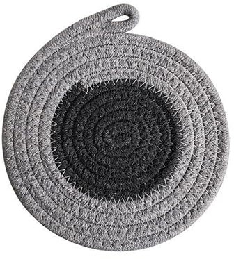 HMHOOXU Placemats 4 Pcs Cotton Thread Weave Hot Pot Holders Hot Mats Non-Slip Coasters Insulation Hot Pads For Cooking And Baking-Grey-Φ18Cm-1