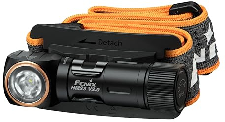 FENIX HM23 V2.0, kompakte & leichte Mehrzweck-Stirnlampe, rechtwinklige Taschenlampe, 300 Lumen, 88 m, 100 Stunden max, AA-Batterie, magnetische Endkappe, 150° vertikale Neigung, IP68