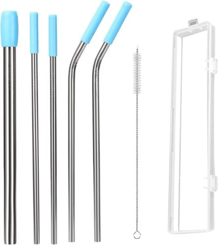 Arcjunys Strohhalme Wiederverwendbar Strohhalme Edelstahl Trinkhalme Edelstahl Strohhalm Metal Straw Metall Strohhalm mit Strohbürste und Silikonspitzen für Cocktail Smoothie Säfte 6 Stück