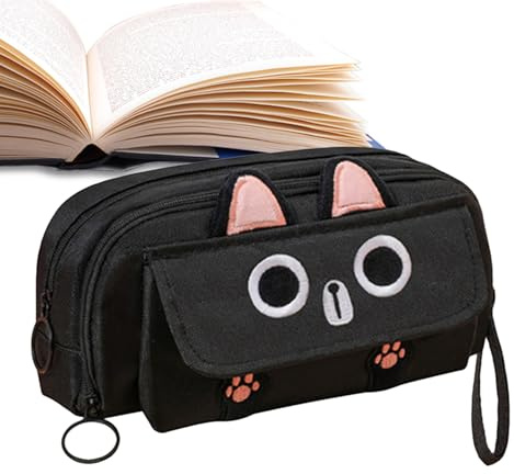 Nuyhadds Estuche para lápices con diseño de gato, estuche bordado para lápices de gato, estética, de marcador de gran capacidad, con cremallera para sacapuntas de goma de borrar