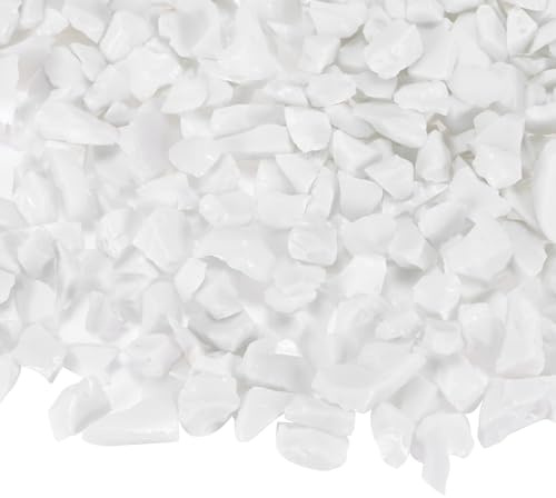 M METERXITY High Luster Fire Glass Gravel Stone, Glass Gems, Crushed Glass, Broken Glass Pieces for Crafts/Vases/Aquarium/Garden Decorations 6-9mm, 500g/1.1-Pound [White]