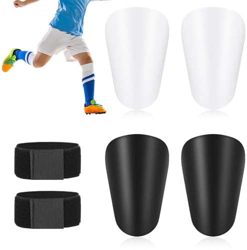 2 Paar Mini Schienbeinschoner Fußball, 9.8 x 6cm Kleine Schienbeinschoner Fußball Schwarz & Weiß Mini Shin Pads mit elastischen Riemen, Professionelle Schienbeinschoner Für Fußball für Jungen, Mädchen