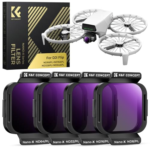 K&F CONCEPT 4-Pack ND/PL Filters Compatible with DJI Flip - ND8/PL, ND16/PL, ND32/PL, ND64/PL, 2-in-1 Optical Glass Filters with 28-Layer Coating | Pack of 4 ND&PL Filter Set, Multi-Coating HD Optical Glass, Aluminium Alloy Frame, Drone Lens Accessories, FD101