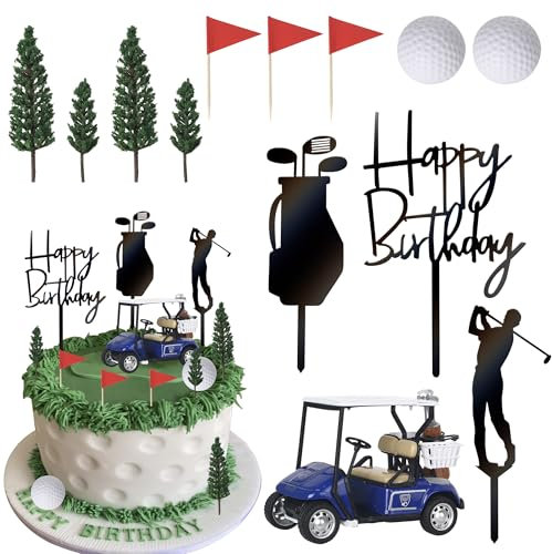 Rsstarxi 13 Pack Golf Cake Topper Golf Cake Decorations Flag 3D Golf Ball Golfers Acrylic Cake Pick Golf Cart Cake Decorations for Golf Theme Baby Shower Birthday Party Cake Decoration Supplies