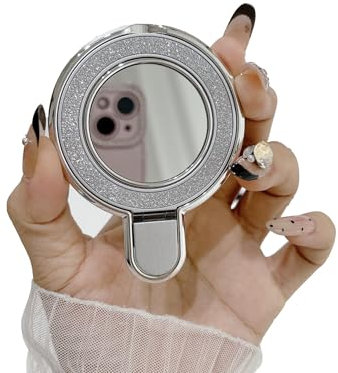 Phone Ring Holder, Stand Holder Built-in Mirror Adjustable Phone Grip Phone Accessories for Girl Women (Sliver)