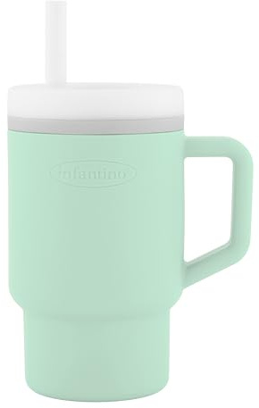 INFANTINO Min första mugg - bedårande mugg 255 ml med läckagefritt sugrör och handtag anpassat för småbarn, främjar hydrering, lätt att rengöra, färsk mynta