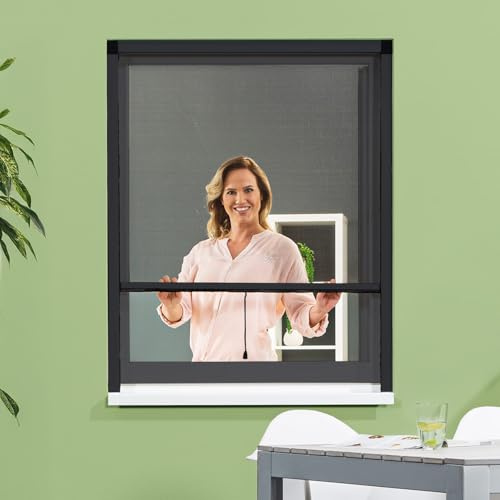 empasa moustiquaire fenêtre enroulable SMART, blanc, marron ou anthracite | protection contre les insectes moustiquaire volet roulant Store, couleur : anthracite, taille : 130 x 160 cm