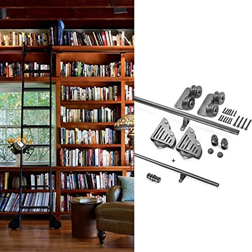 KHLMSRXJ Kit di ferramenta per Scala Scorrevole, Kit di ferramenta per Scala da Biblioteca, Binario Mobile per Scala sospesa per Ufficio Domestico - con puleggia (Senza Scala) (Dimensioni:
