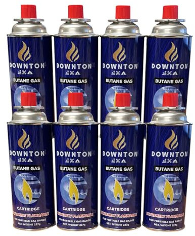 8 Pack Butane Gas Canisters - EN417 Camping Gas Bottles Canister Cylinders for BBQs, Weed Burner, Blowtorch & Stoves, Reliable, Long-Lasting & Safe for Festivals, Outdoor Cooking Bottle