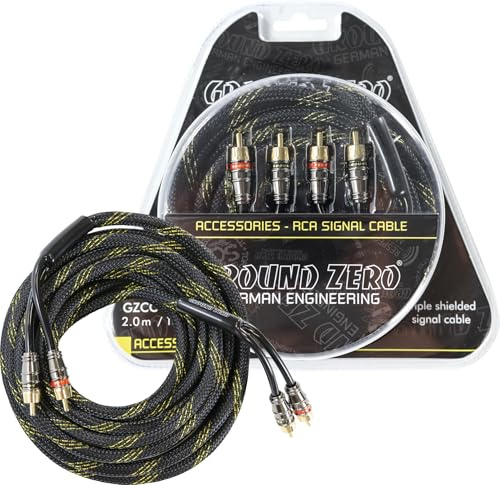 Ground Zero GZCC 2.0X-TP Cinchkabel – 2-Kanal RCA Kabel, 2 Meter, dreifach geschirmt, Twisted Pair Technik, vergoldete Stecker