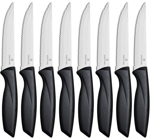 targzier Couteau,Set de 8,Couteaux à Steak Dentelé,Couteau Cuisine,11cm | Argenté,Poignée en Polypropylène Ustensiles de Cuisine,couteau steak en Lame en Acier Inoxydable,Sécurité lave-vaisselle