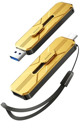 iDsonix USB Stick 128 GB Externe SSD mit Zwei USB-A 3.2 + Type C bis zu 1073 MB/s, 3-stufigem Schiebe-Design, Portable SSD aus Aluminiumlegierung für iPhone 17/16/15, PS5/Android Phone/Mac/Windows