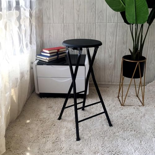 GSKDZG 60cm 70cm Sgabello Pieghevole In Legno Sgabello Da Bar Pieghevole Rotonda Sedie Pieghevoli Portatile Per Cucina, Bancone, Interno Ed Esterno(Black,60cm)