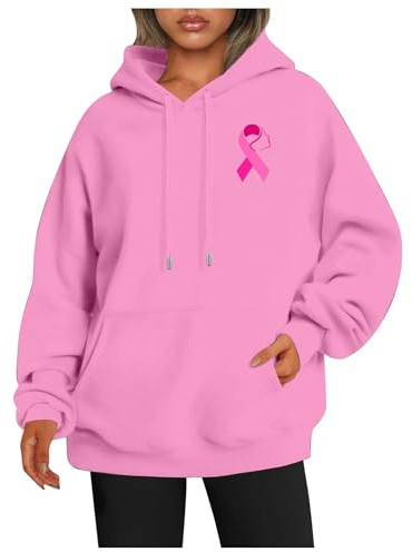 2025 Cancer du Sein Octobre Rose Sweat a Capuche Femme, Sweat à Capuche Femme Coton Cancer du Sein Octobre Rose Casual Printemps Automne Sweatshirt avec Poches Hoodies Zippé Veste de Sport Blousons