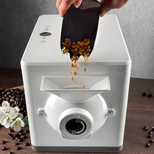 vnmudzeo TorréFacteur De Café Intelligent à Tambour - Chauffage Rotatif à 360°, RéGlage 100-250 °C, Dissipation Thermique Efficace, pour Usage Domestique Et Commercial White