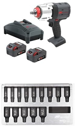 Ingersoll-Rand W7153-K22B-EU DXS2 20V Akku-Schlagschrauber 2-Batterie-Kit, 2170 Nm, Reibring mit 14-teilig DXS2 Sechskantantrieb Deep SAE Imperial Schlagstecknuss Satz, Chrom-Molybdän-Stahl