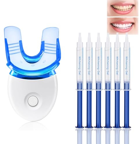 LED Teeth Whitening Kit for Home Use,6 Whitening Gels&Lighted Mouth Tray,Safe Teeth Whitener for All Teeth Types,Effective Teeth Bleaching Kit for Stains Removal, Easy to Use for Smokers Coffee Lovers