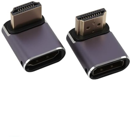 Uliwamowi 2 Stycken HDMI-adapter 90°-böjd, med LED-indikator, guldpläterade han-hona-kontakter 48Gbps, stöder 8K@60Hz 4K@120Hz HDR eARC VRR, rätvinkelanslutning för TV